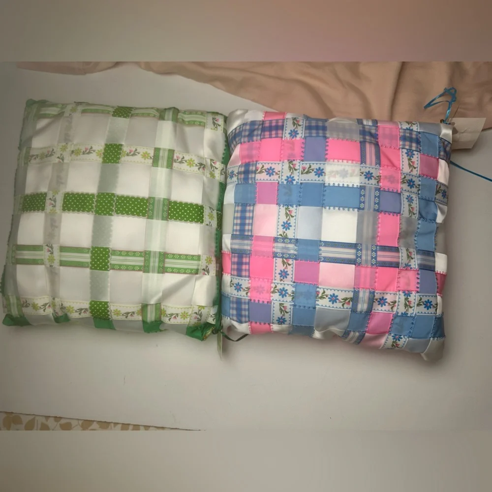 Ribbon Pillows By Marsha Lot;2 Small Fairy/Cottage Core Green & Pink Pillows NWT